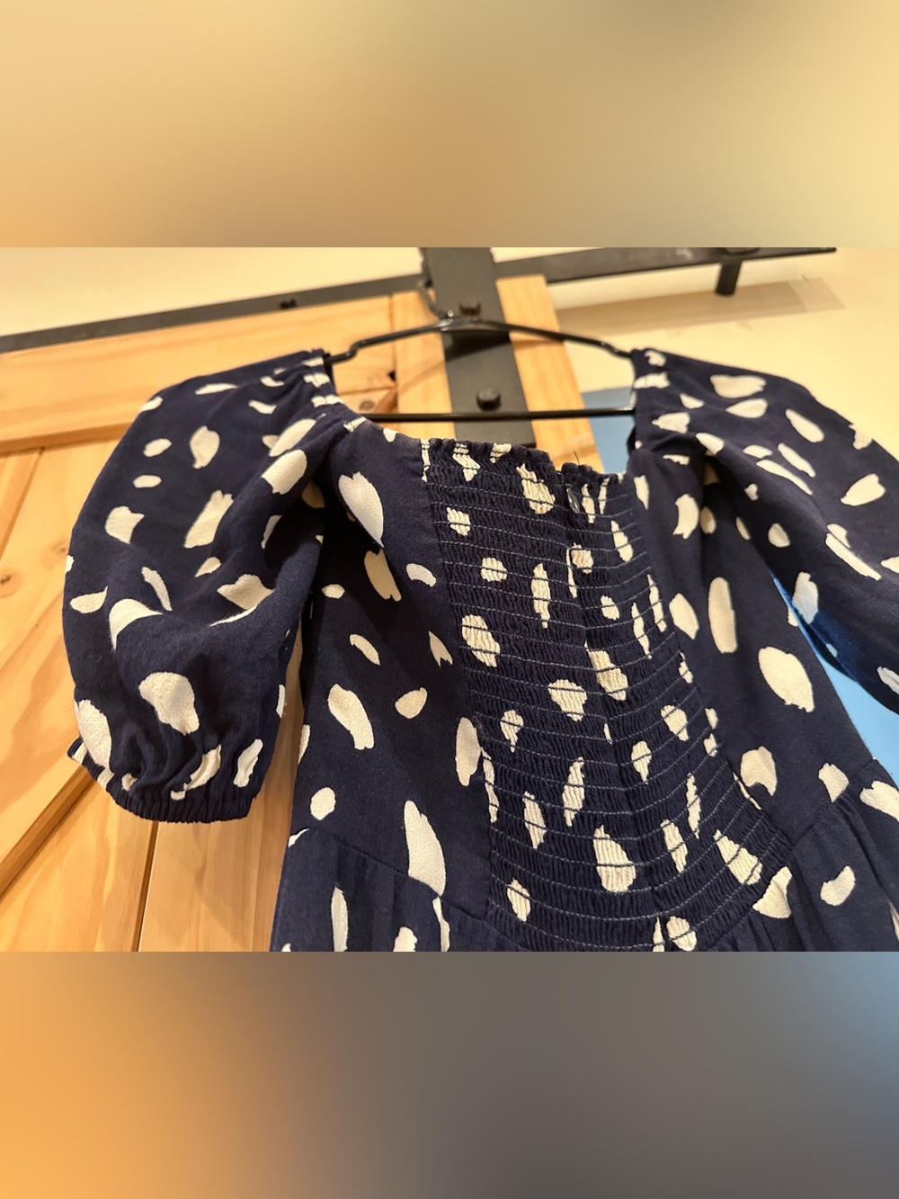 Reformation Zippy Dress Navy White Abstract Print Puff Sleeve Midi Dress Size 4P - Picture 7 of 16